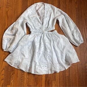 A.L.C. Icy Blue Irene Embroidered Long-Puff Sleeve Mini Dress